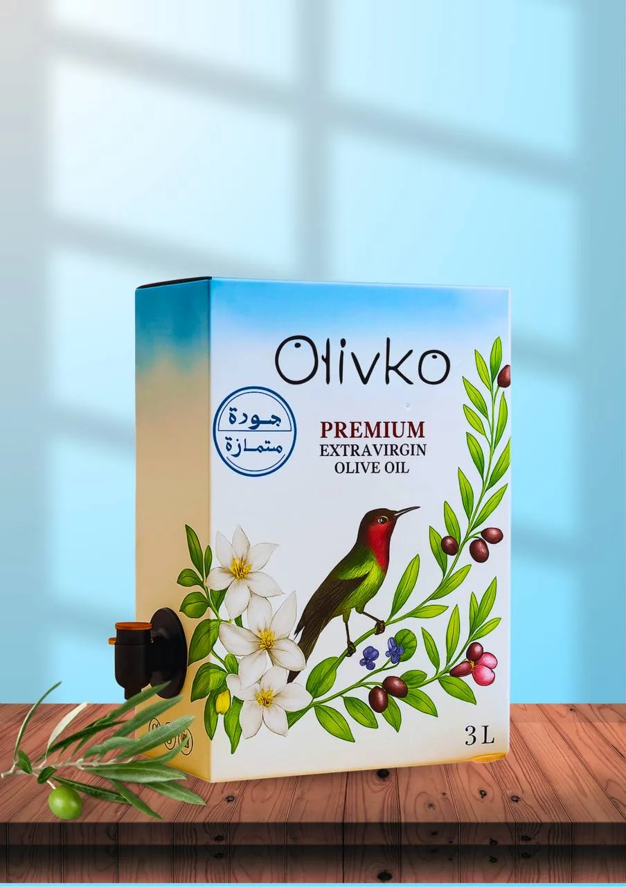 The Olivko Premium Extra Virgin Olive Oil 3 litre box with its pouring tap